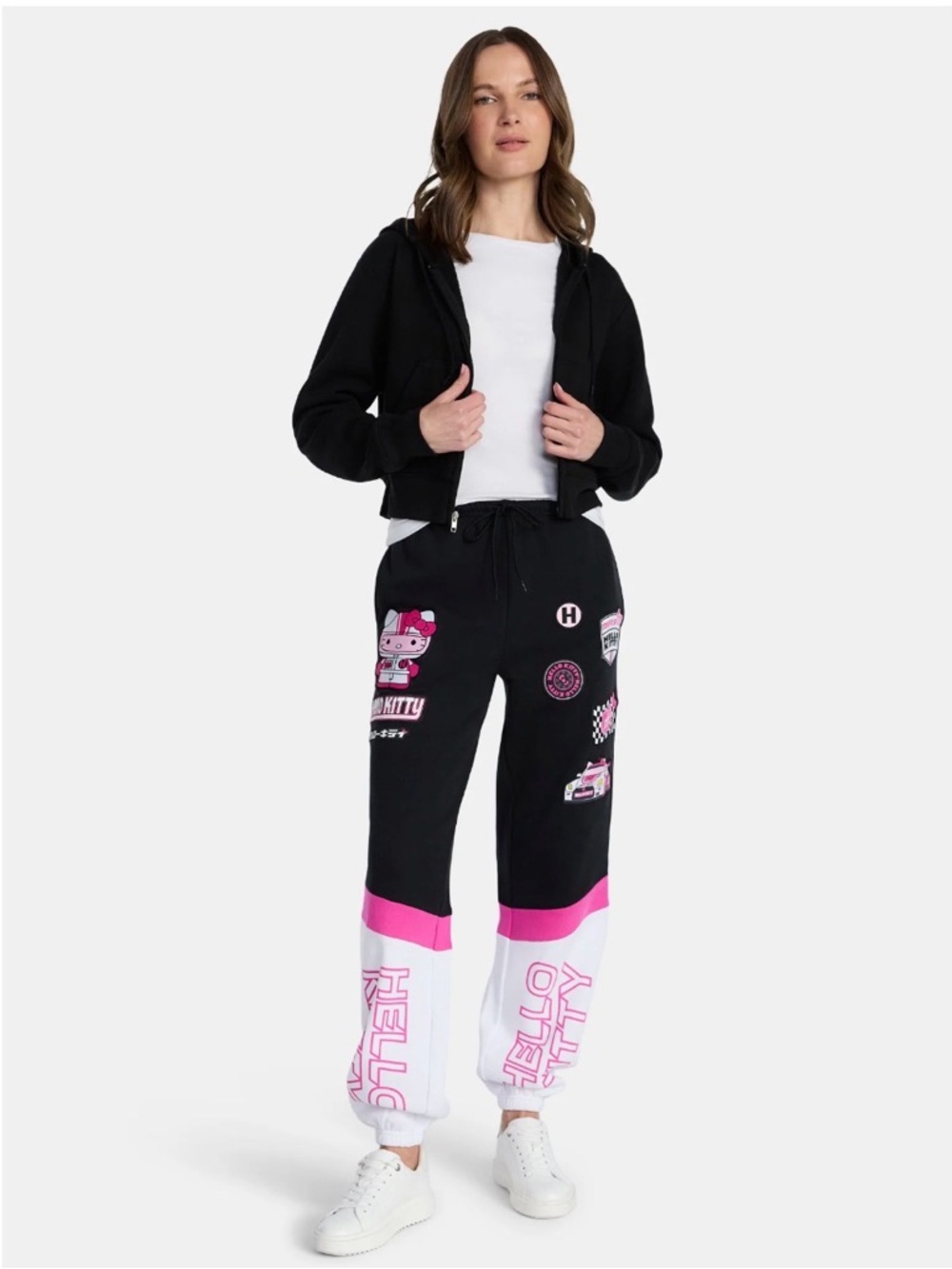 Hello Kitty Racing Jogger Pants Black Pink NWT Women’s Medium - Picture 4 of 9